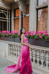 Fuchsia pink ombré organza saree