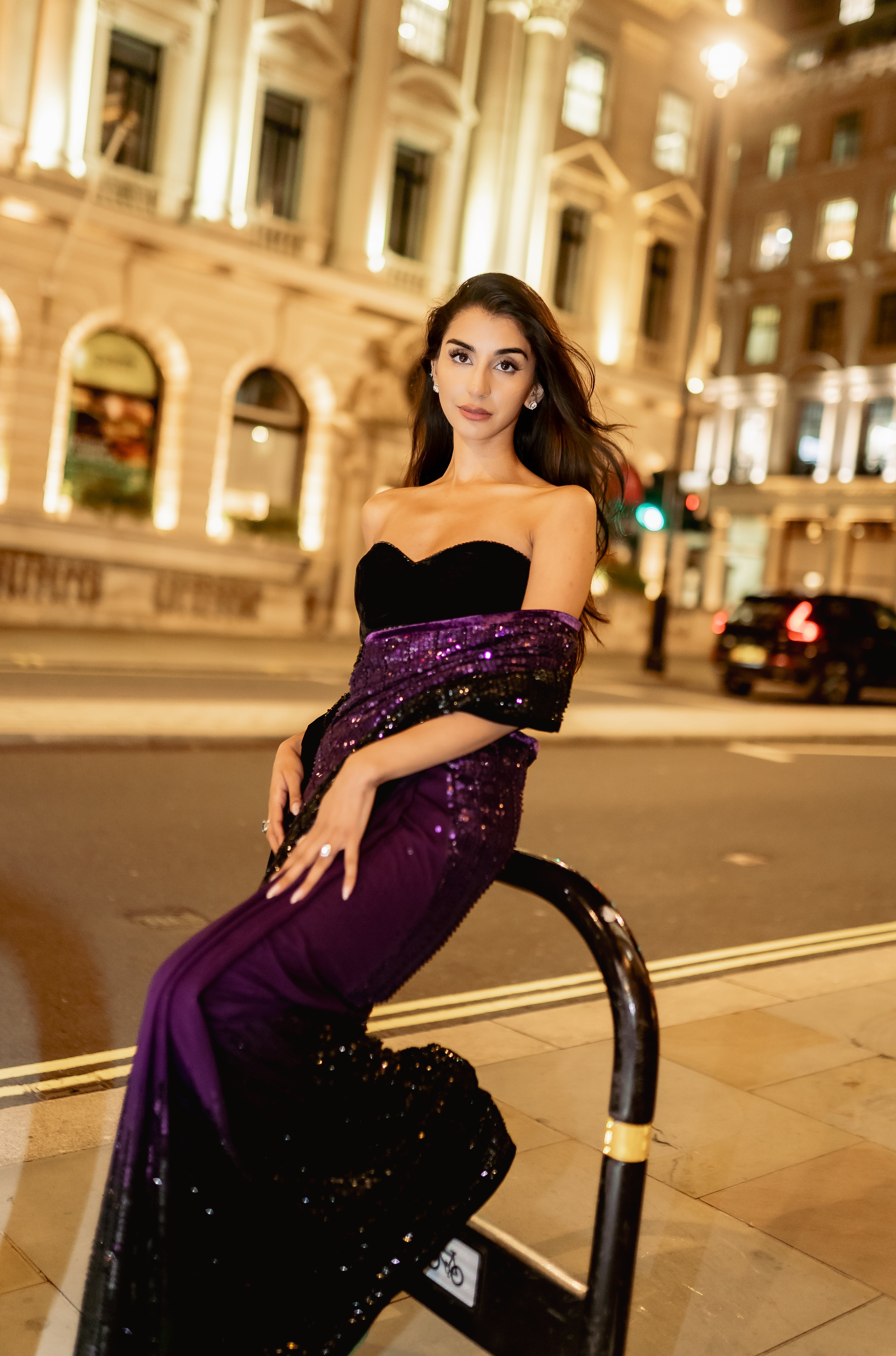 Royal purple to black ombré saree