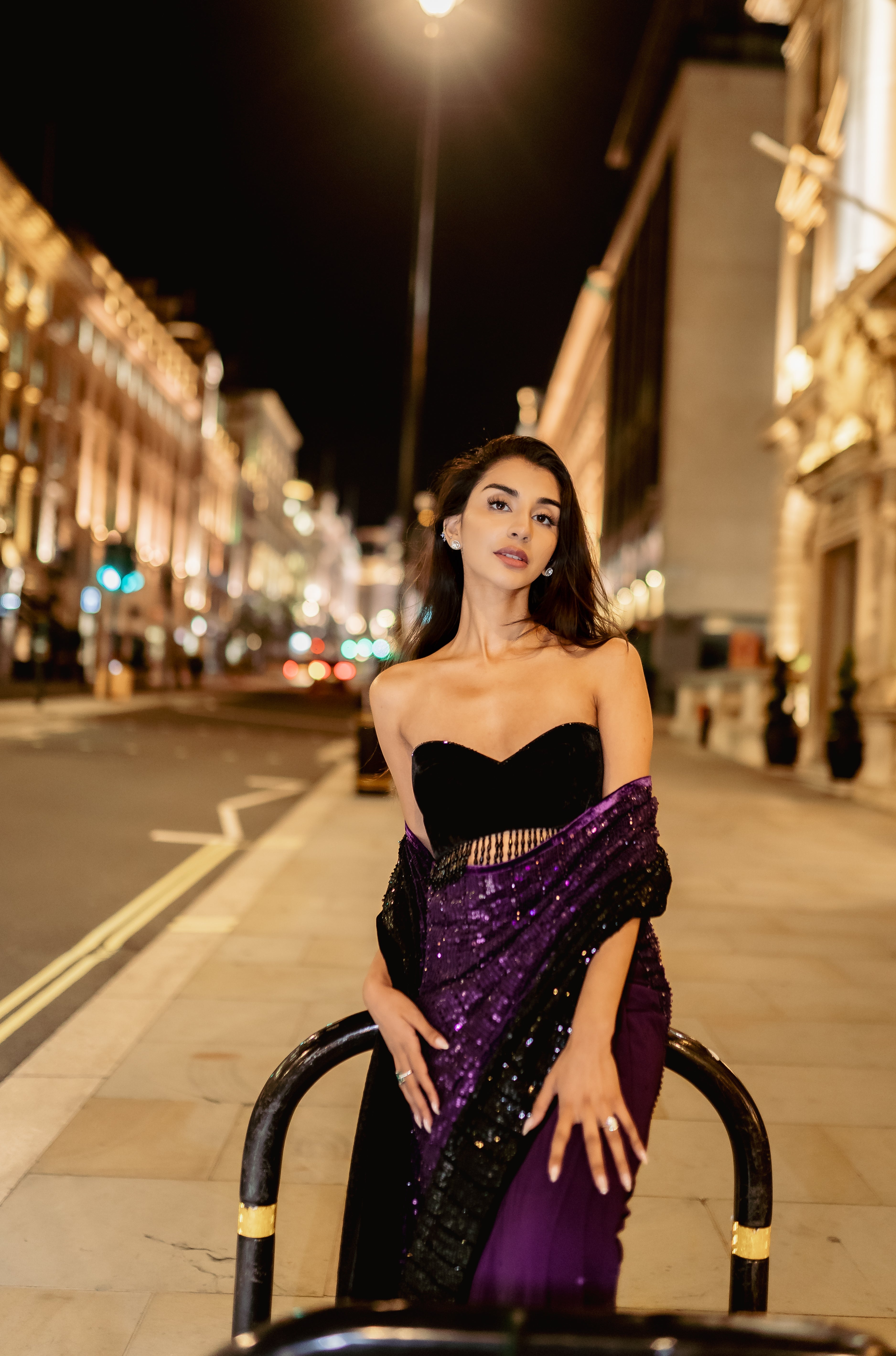 Royal purple to black ombré saree