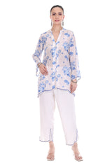 Blue White Floral Printed Cord Set
