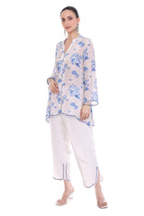 Blue White Floral Printed Cord Set