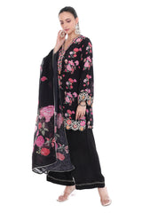 Black Embroiderd Floral Short Kurta Set