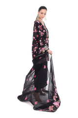 Black Embroiderd Floral Short Kurta Set
