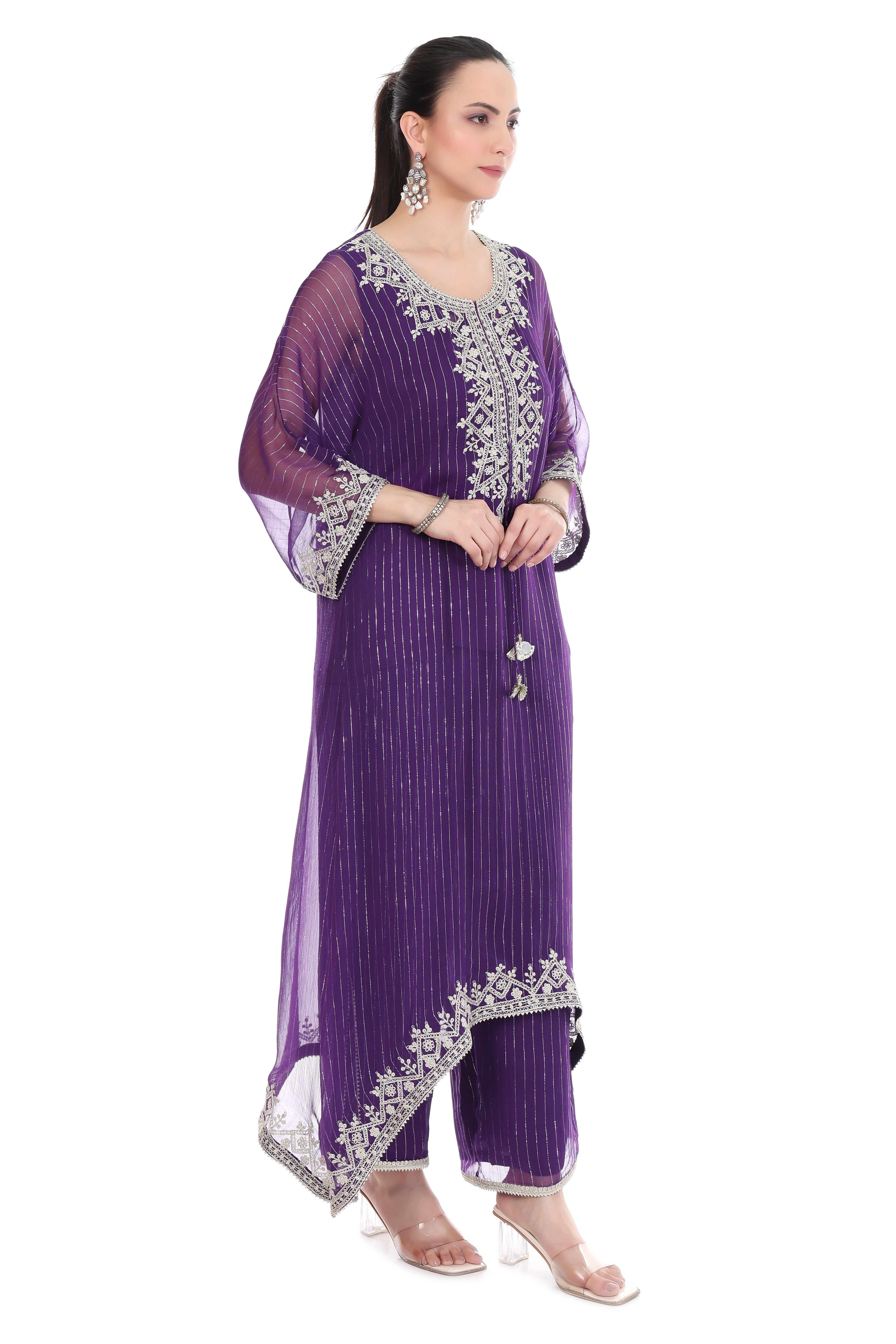 Purple Embroidered Kaftaan Set