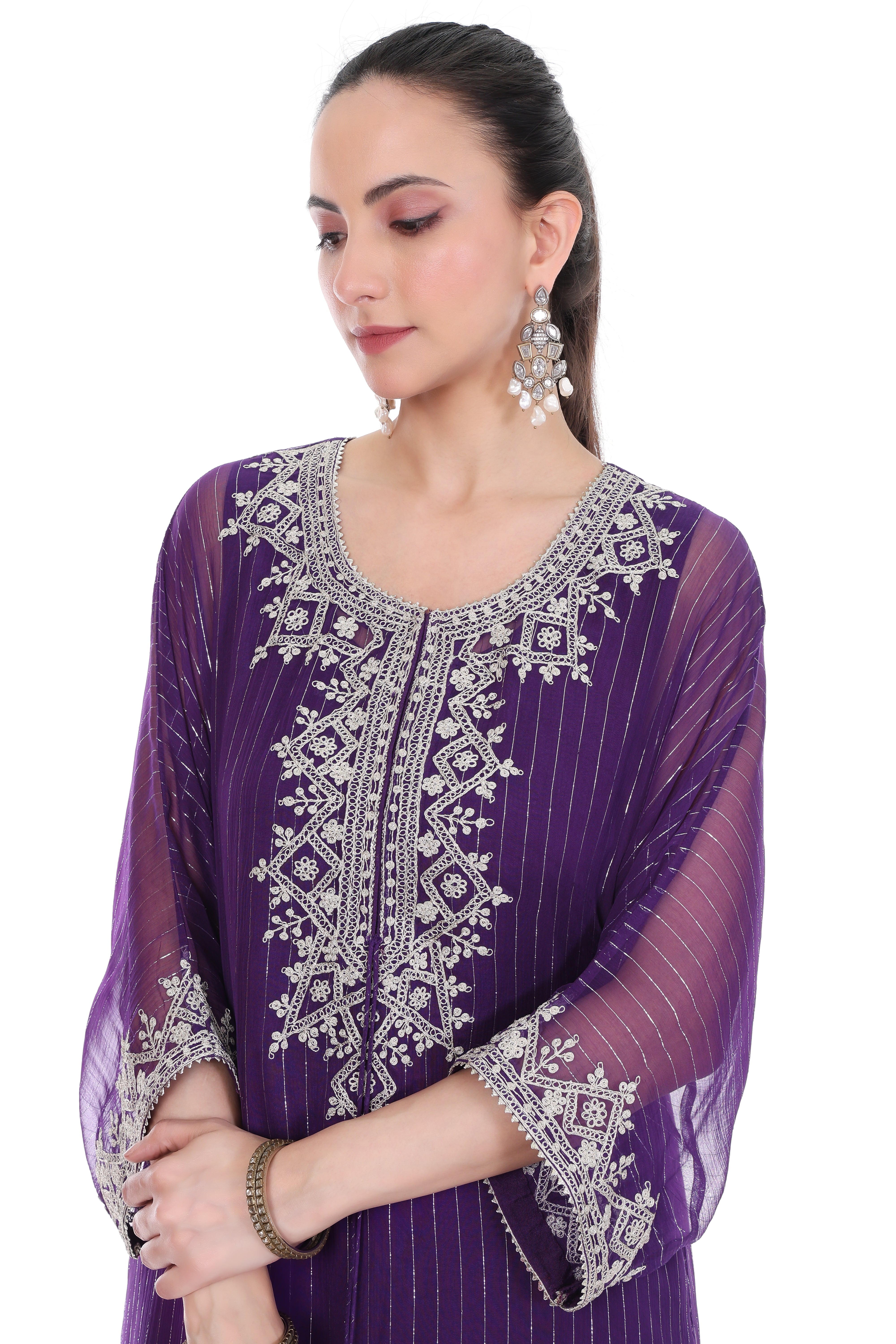 Purple Embroidered Kaftaan Set