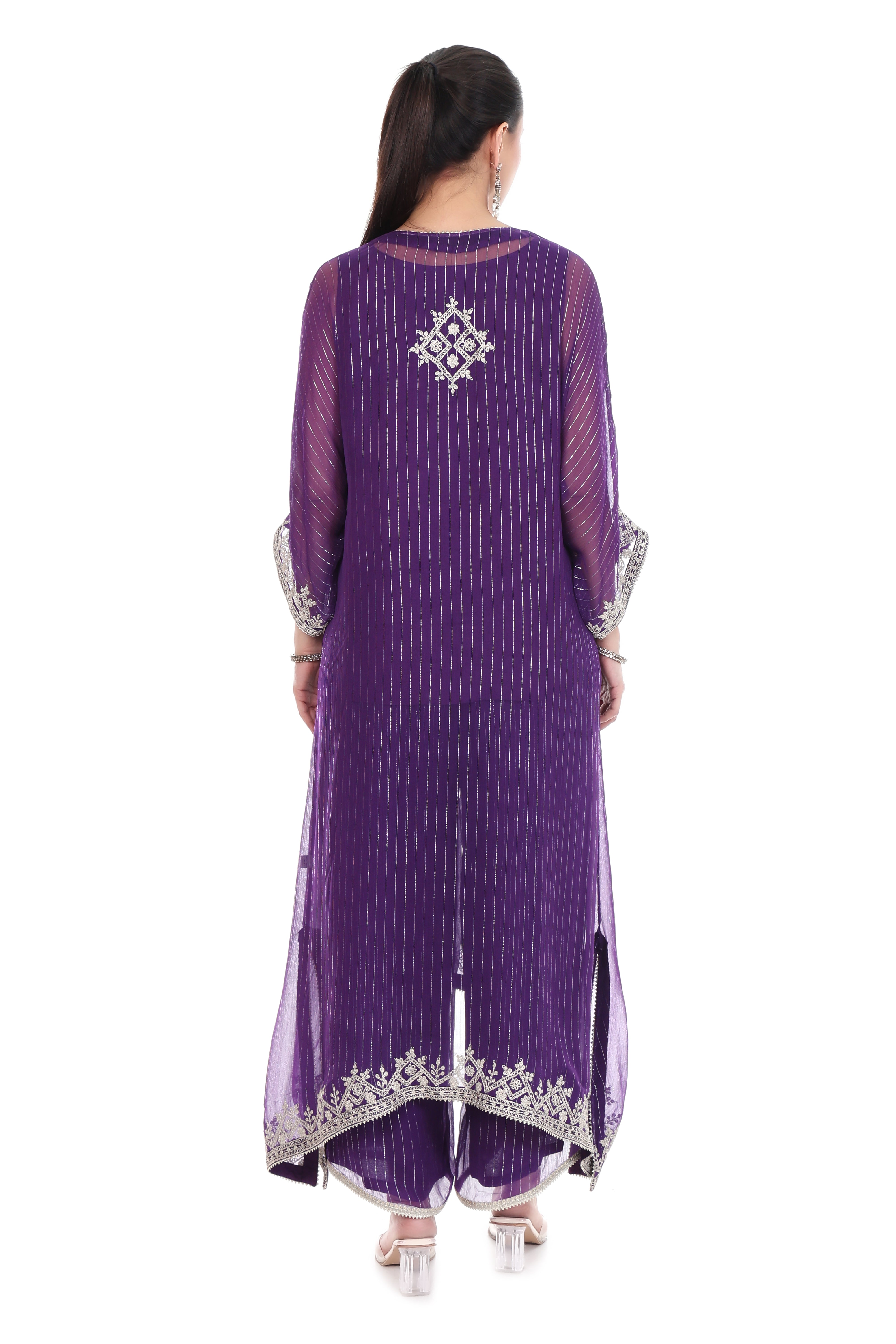 Purple Embroidered Kaftaan Set