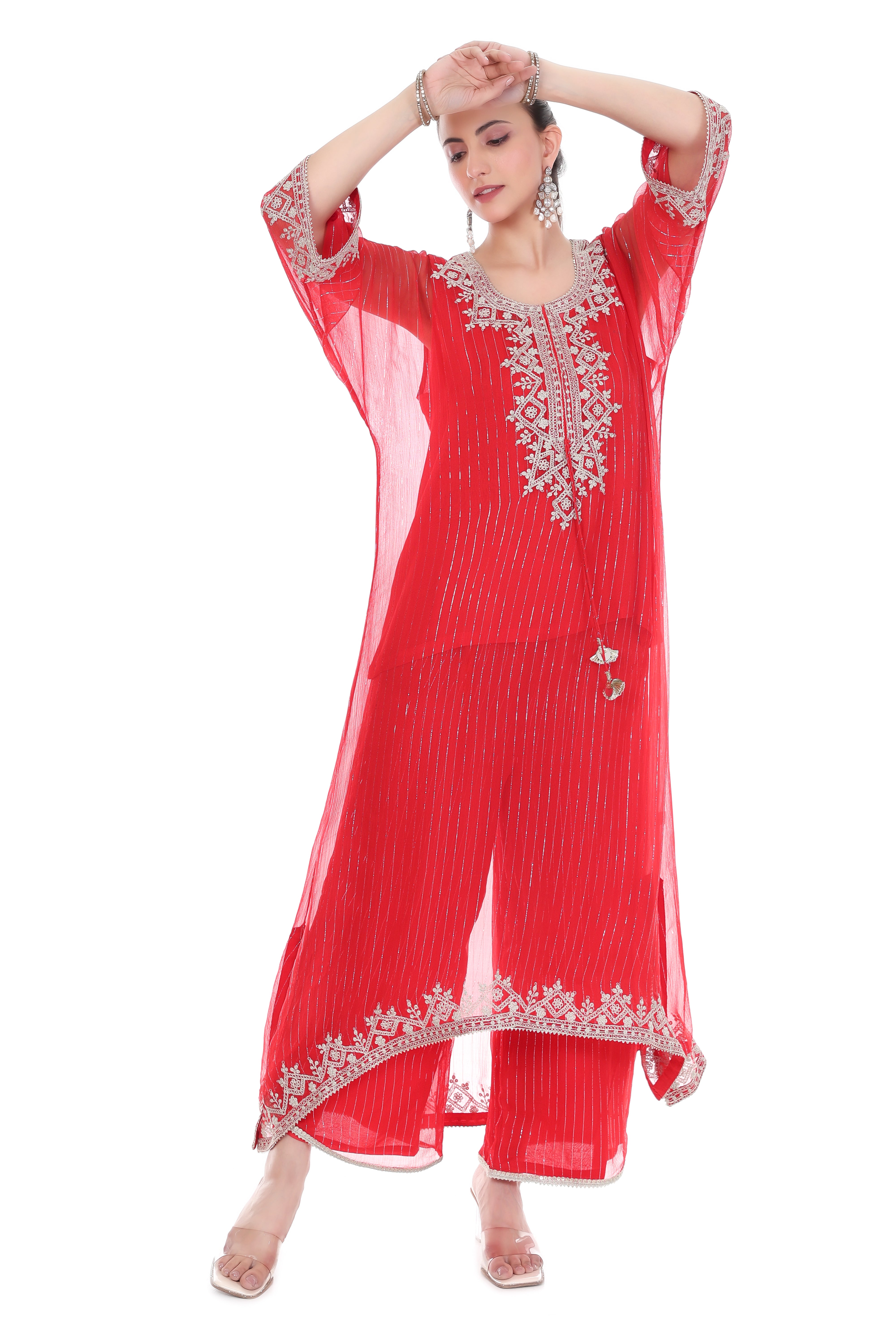 Red Embroidered Kaftaan Set