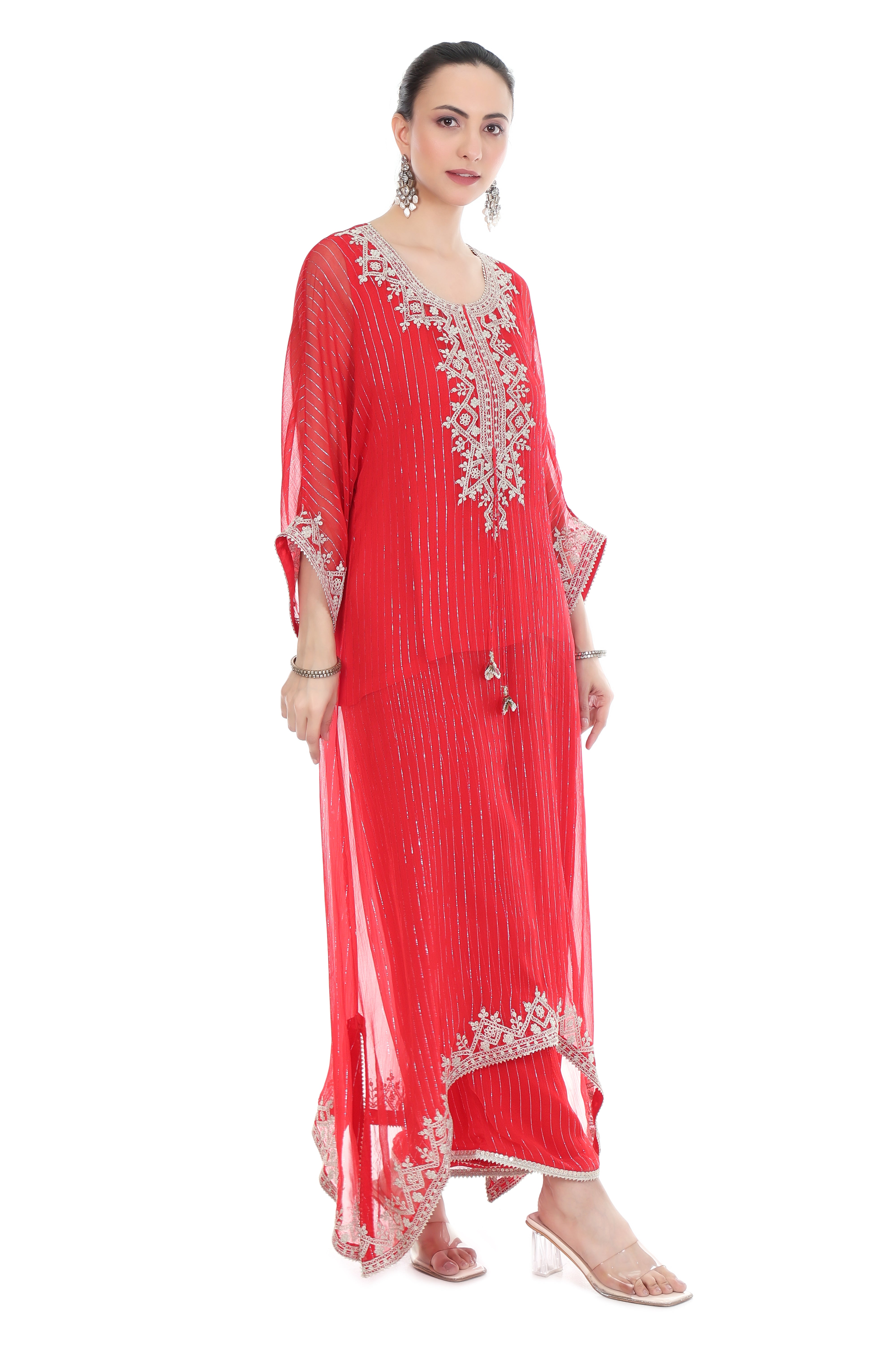 Red Embroidered Kaftaan Set