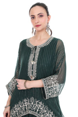 Green Embroidered High Low Kaftaan with Heram Pants