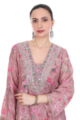 Pink Embroidered Floral Printed Kurta Set
