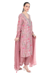 Pink Embroidered Floral Printed Kurta Set