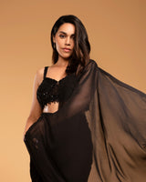 Black georgette saree with hand embroidered blouse