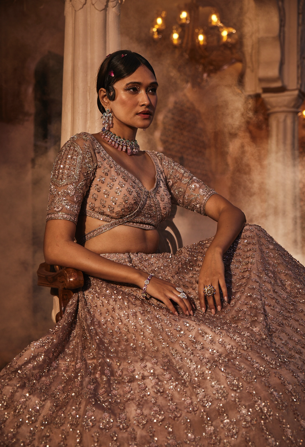 Dust peach organza lehenga