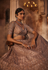 Dust peach organza lehenga
