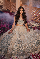Dusty firoza velvet embroidered lehenga