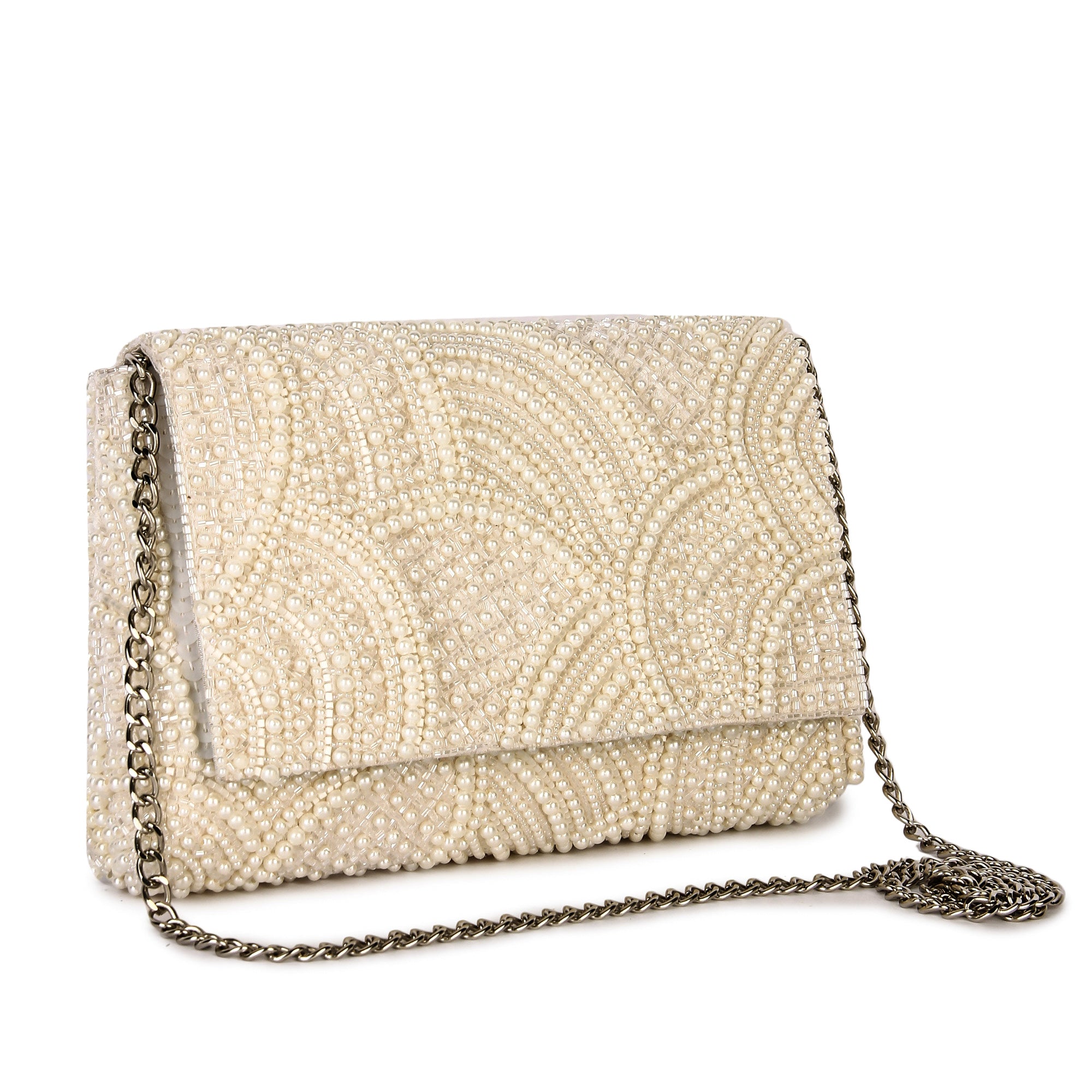 Tessellation white pearl clutch