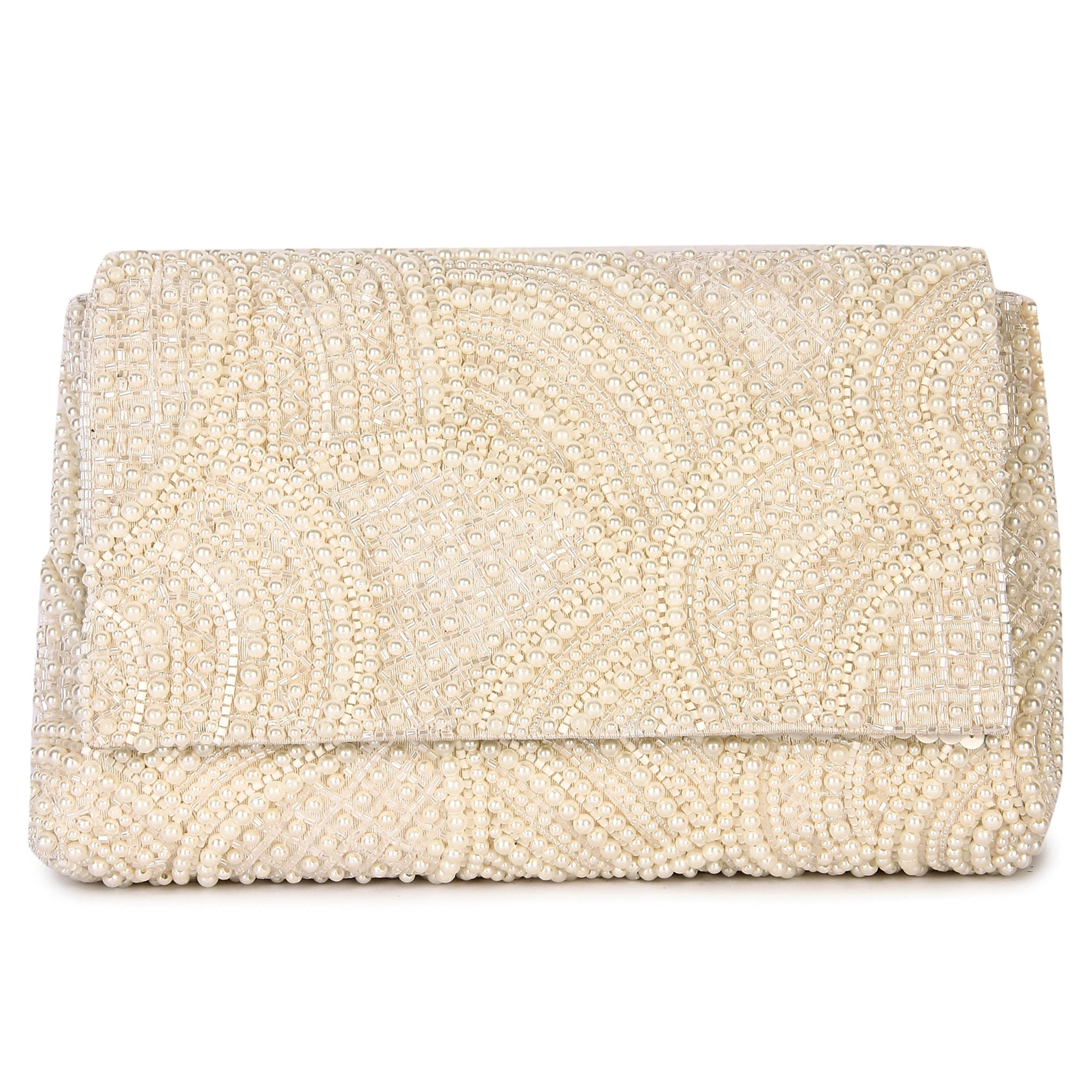 Tessellation white pearl clutch