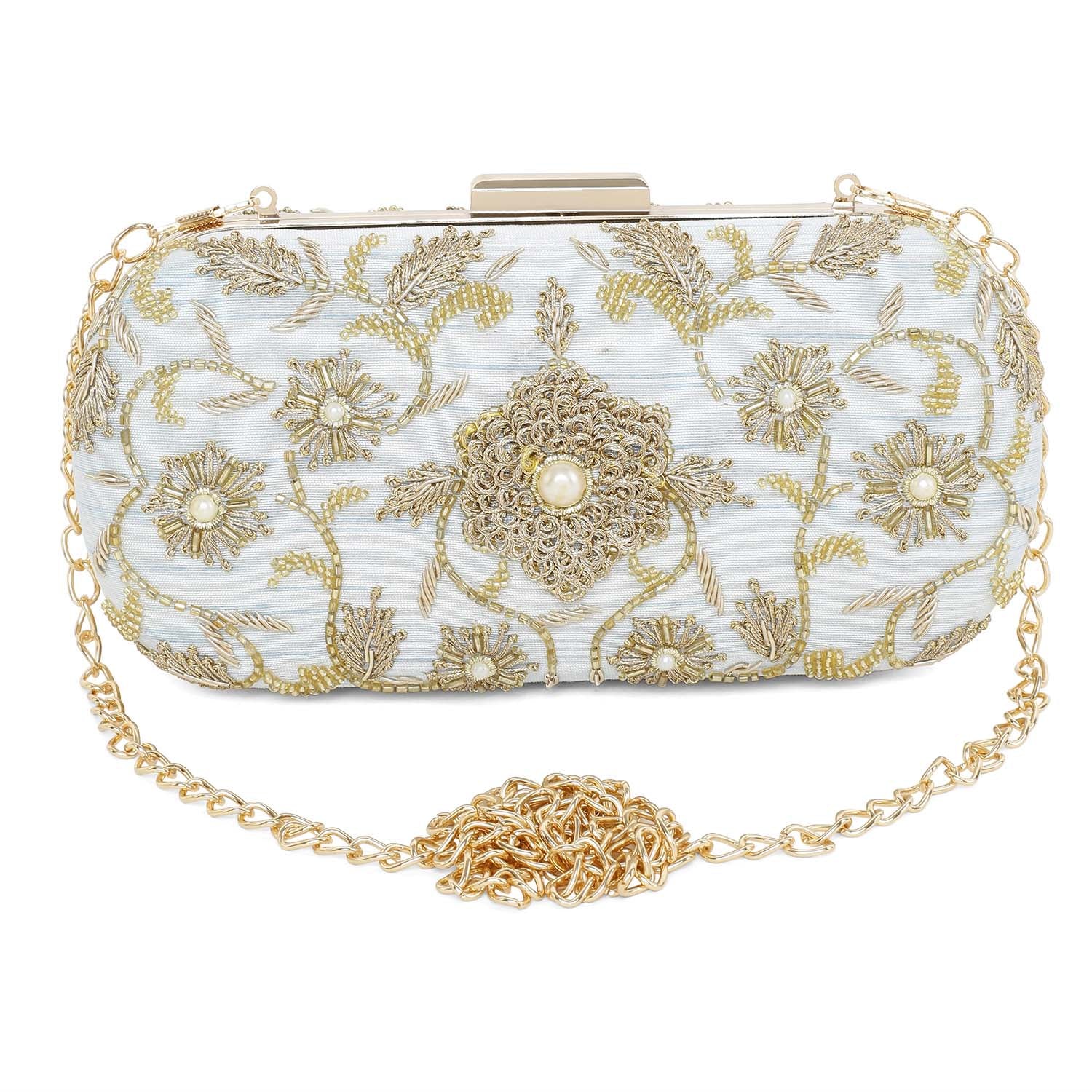 Ice blue flower clutch