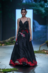 Black & Red Embroidered Lehenga Set