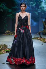 Black & Red Embroidered Lehenga Set