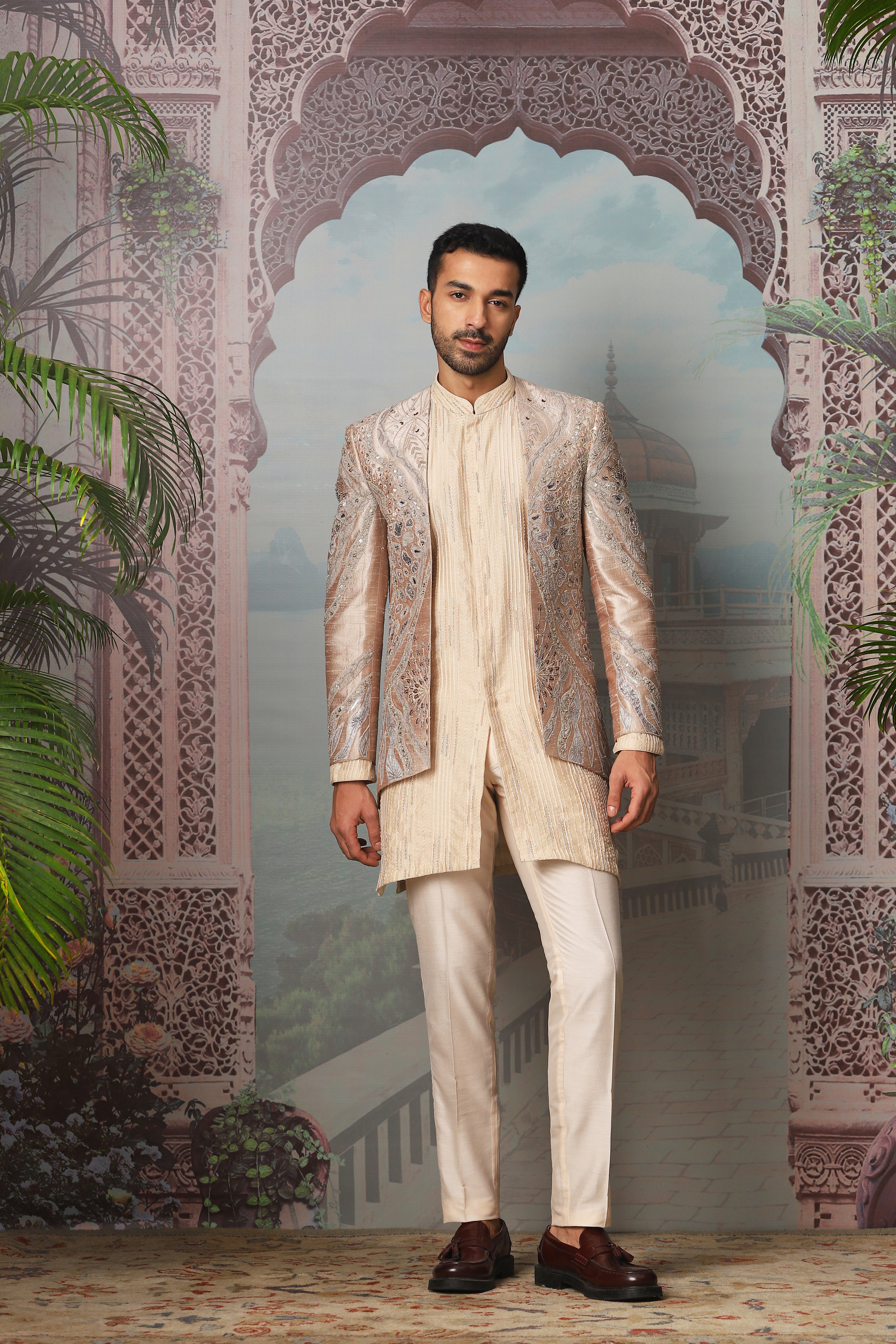 Ivory Muse Open Embroidered Indo-Western Set