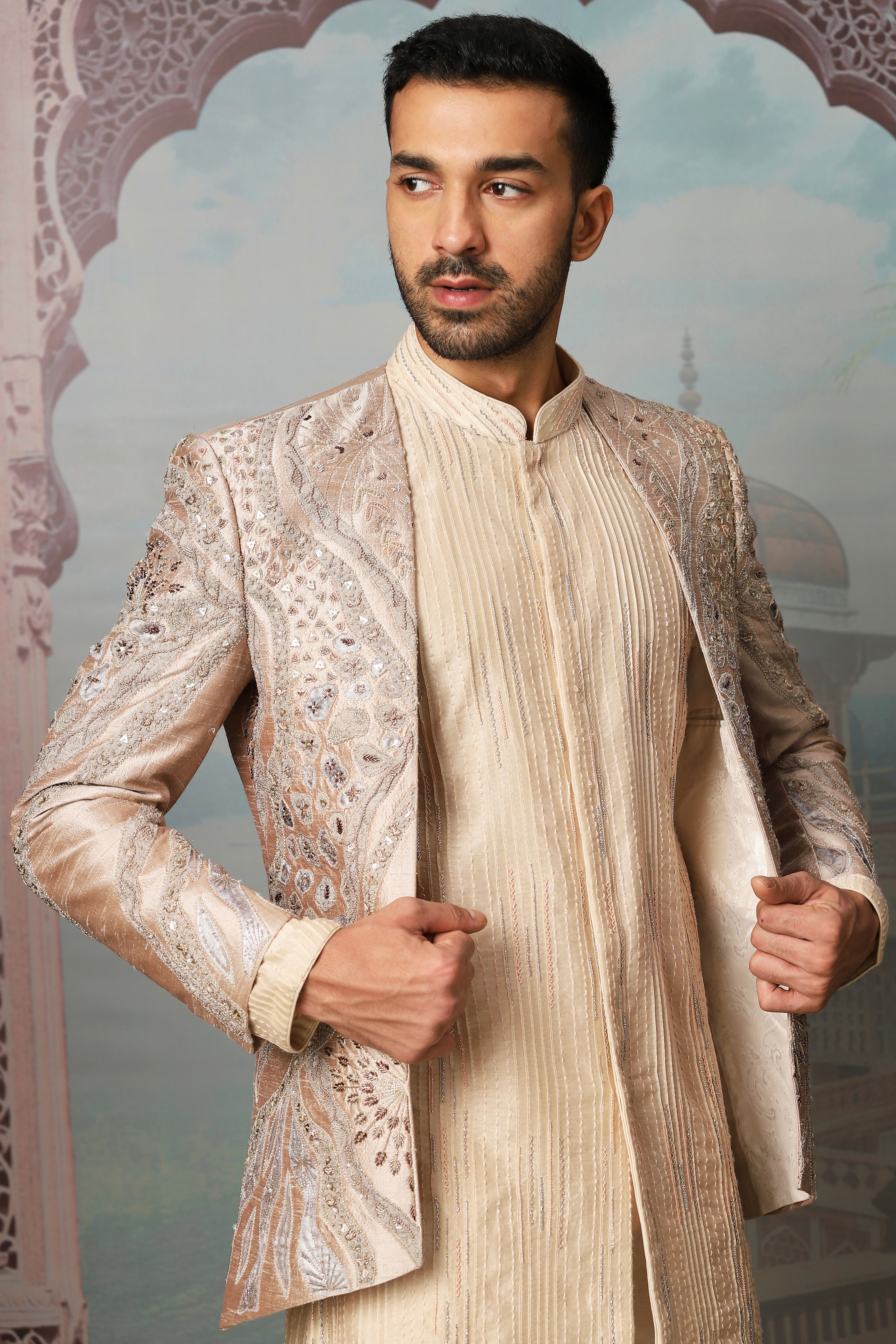 Ivory Muse Open Embroidered Indo-Western Set