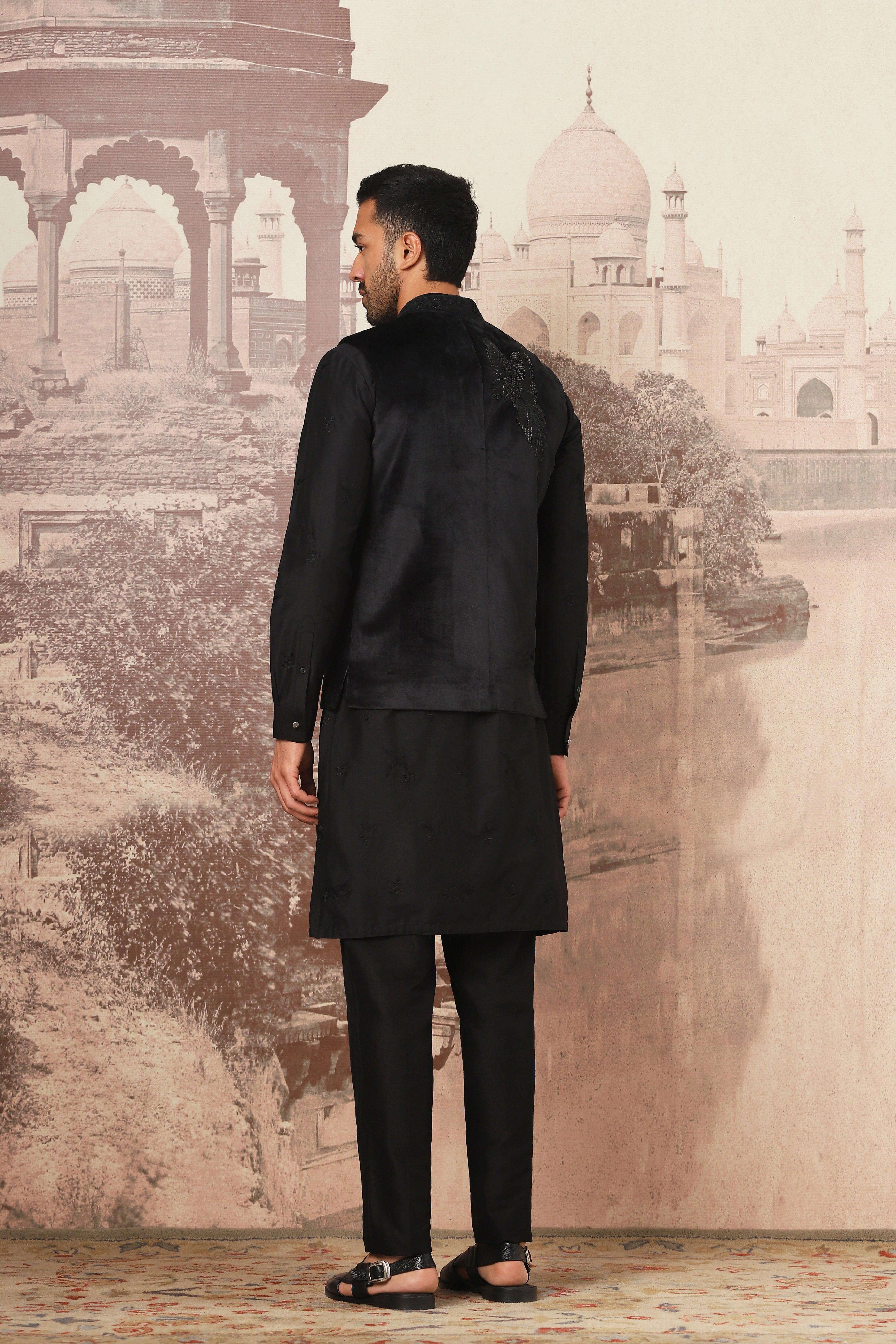 Black Kiran Dori Embroidery Kurta Bundi Set