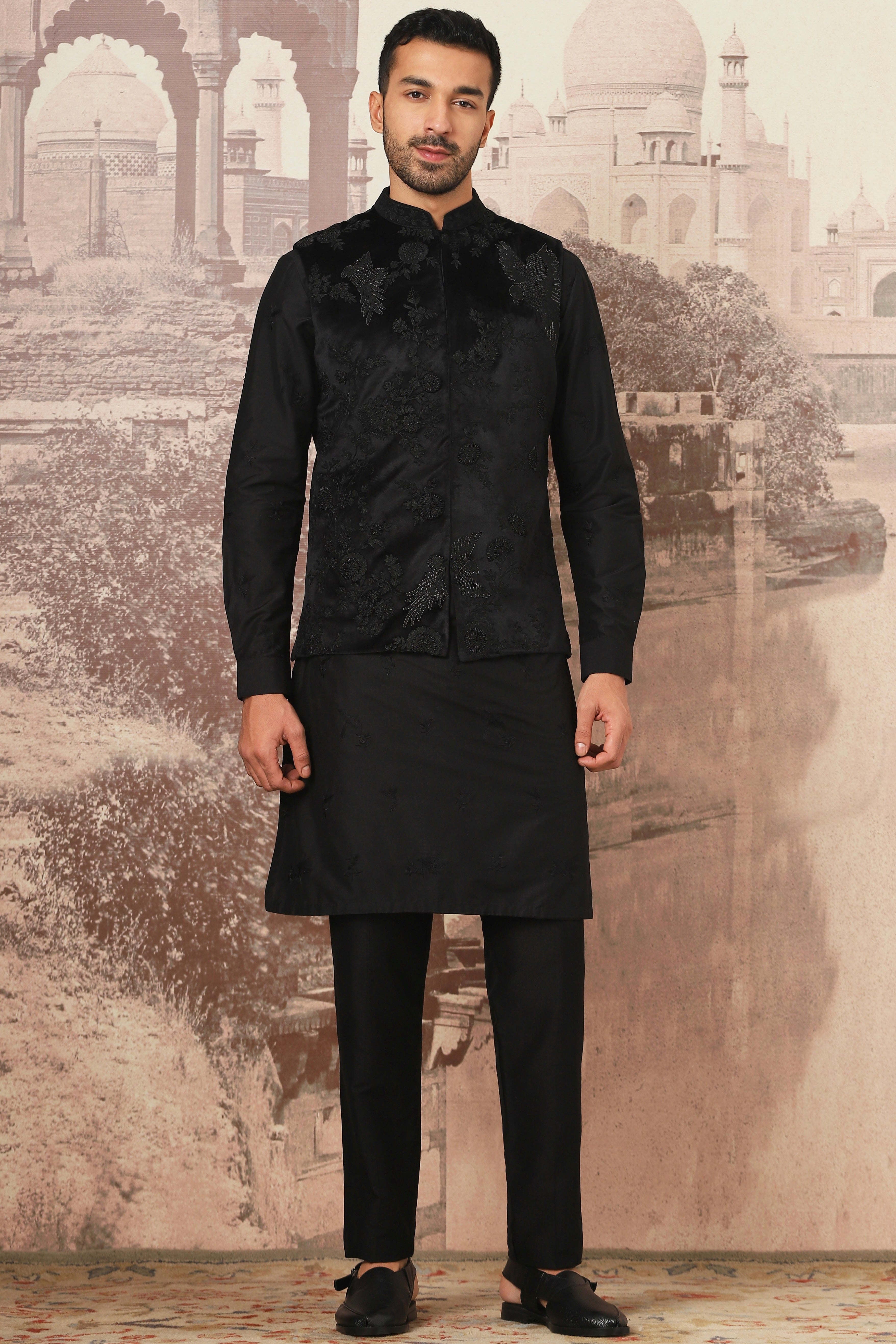 Black Kiran Dori Embroidery Kurta Bundi Set