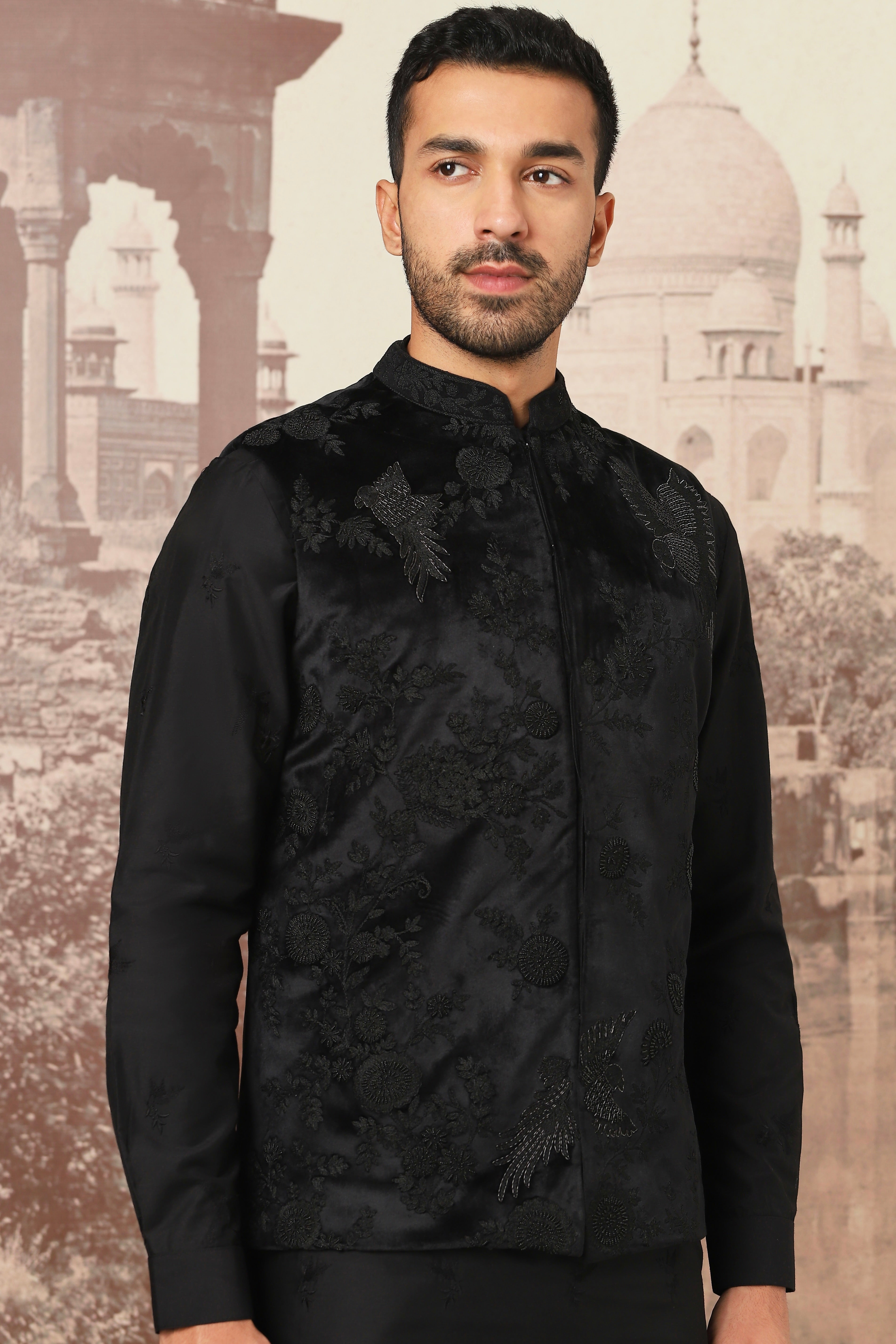 Black Kiran Dori Embroidery Kurta Bundi Set