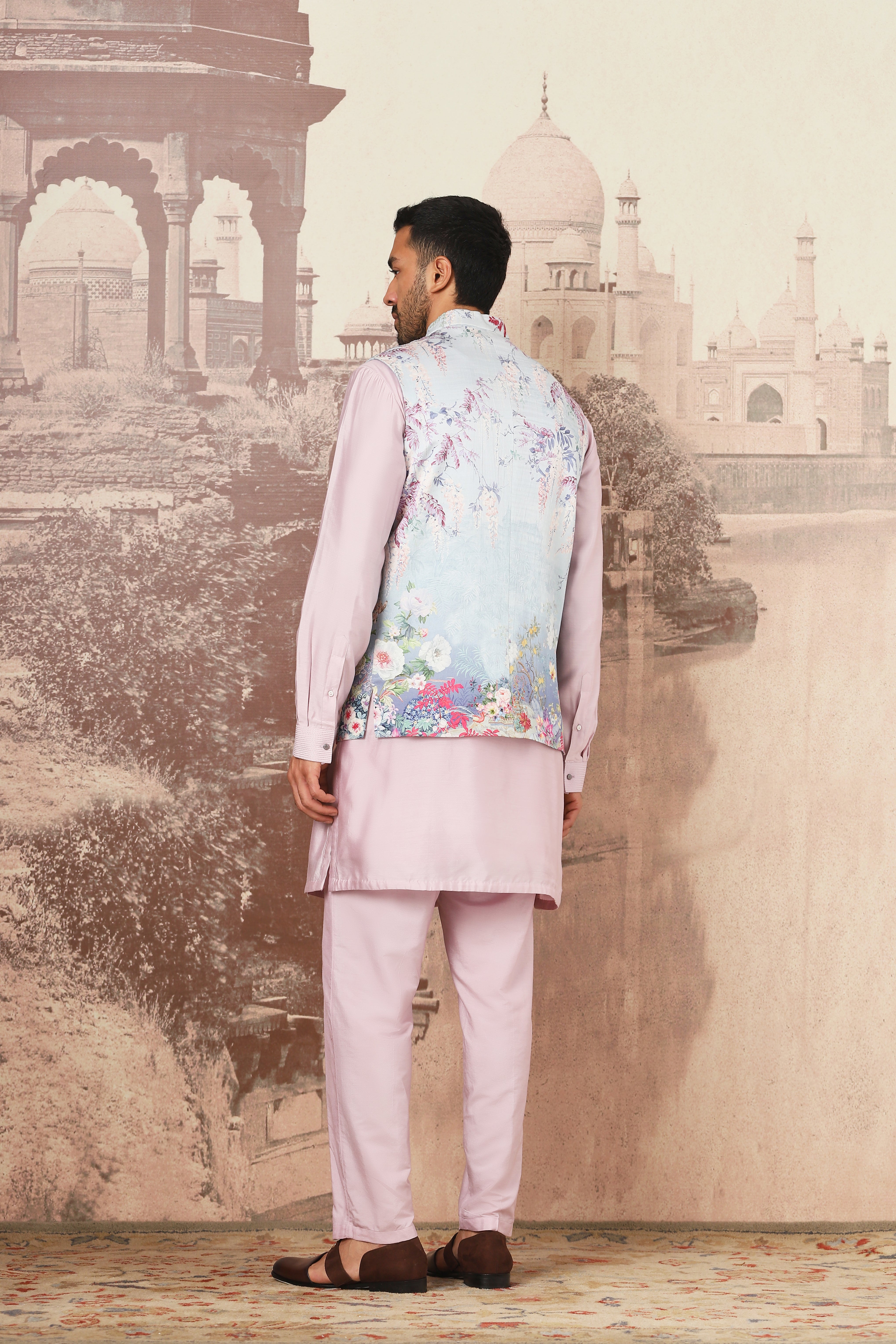 Floral Meadow Embroidered Kurta Bundi Set