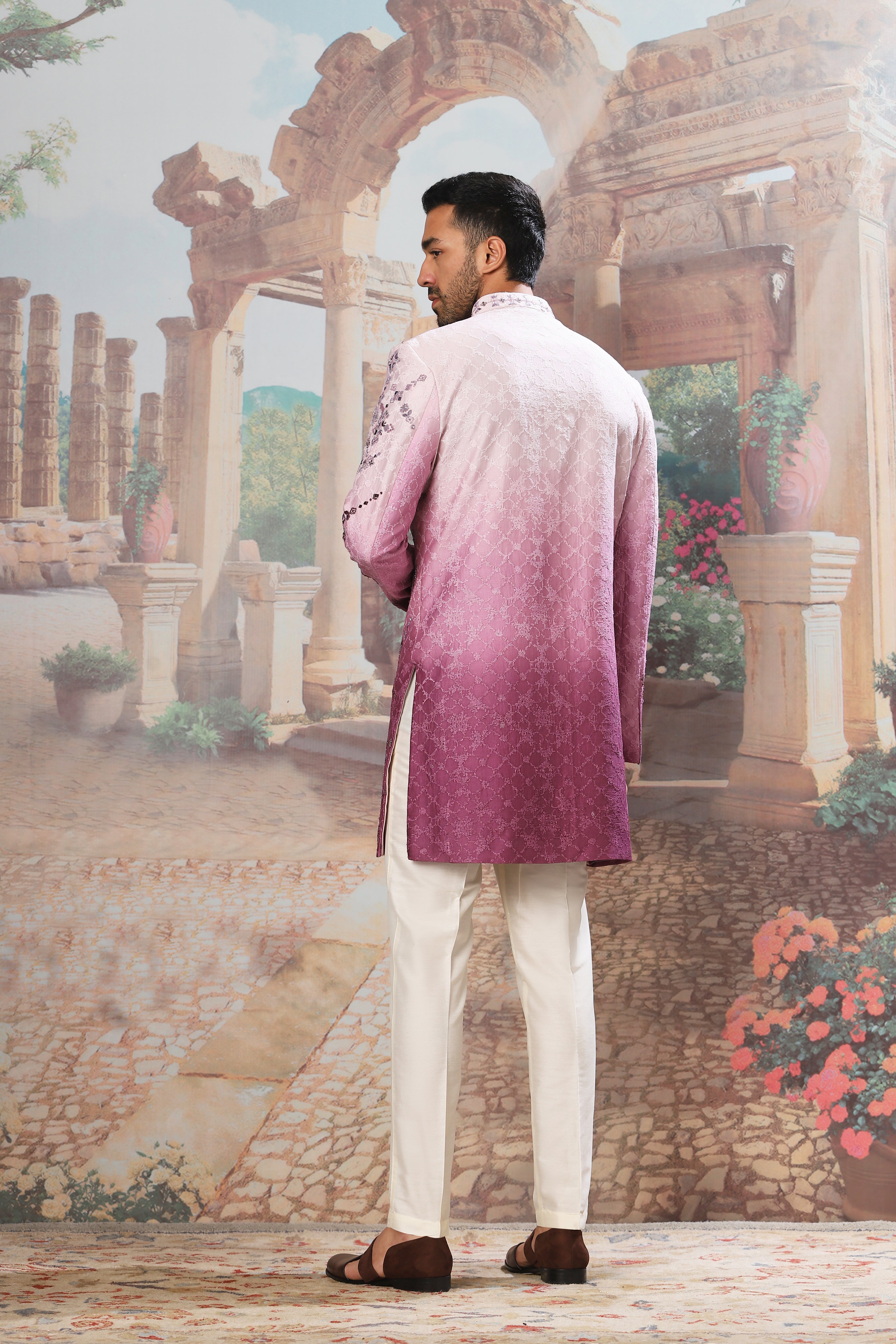 Lavender Ombre Embroidered Indo-Western Set