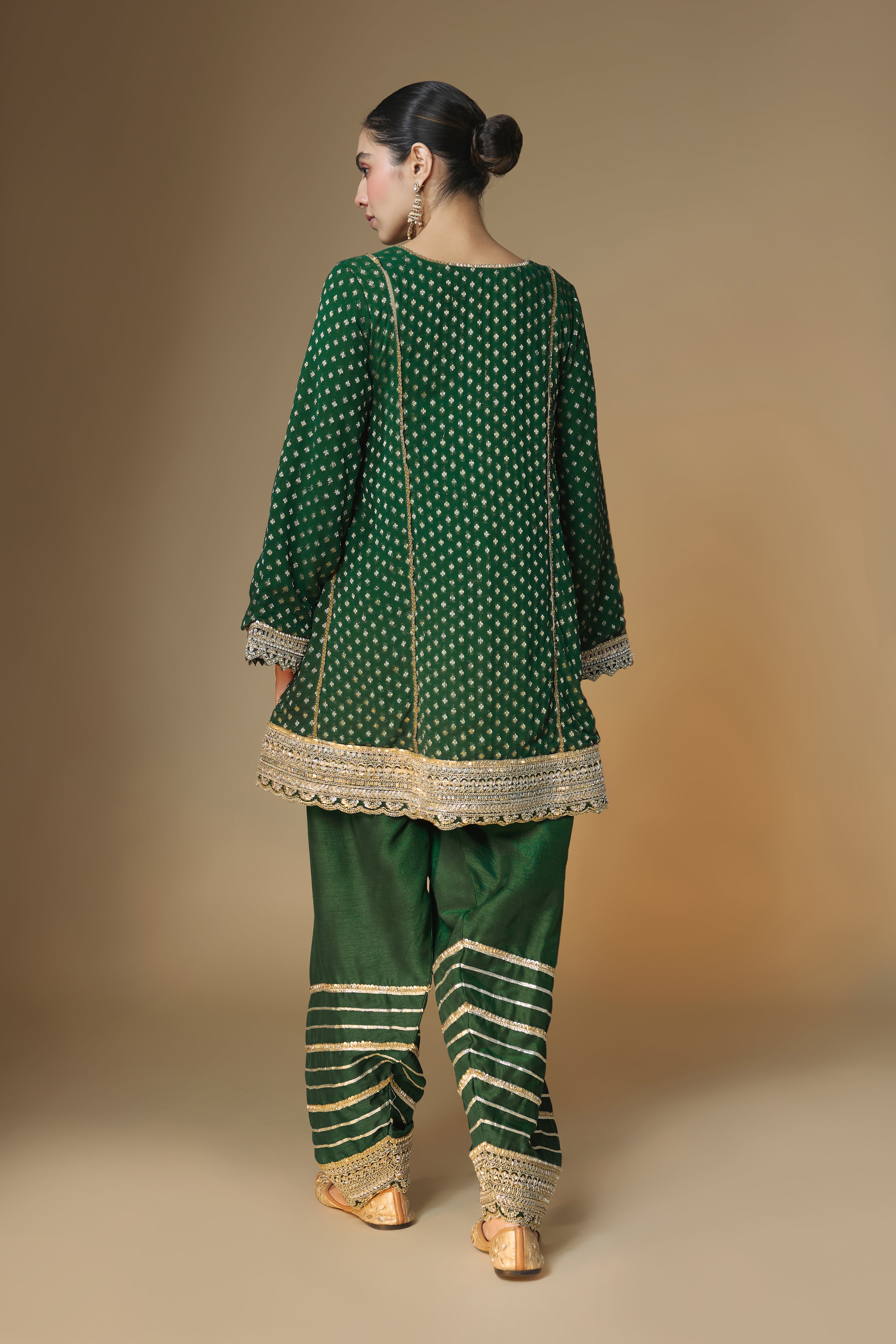 Emerald green choga kurta and farshi salwar set