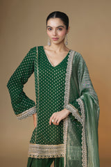 Emerald green choga kurta and farshi salwar set