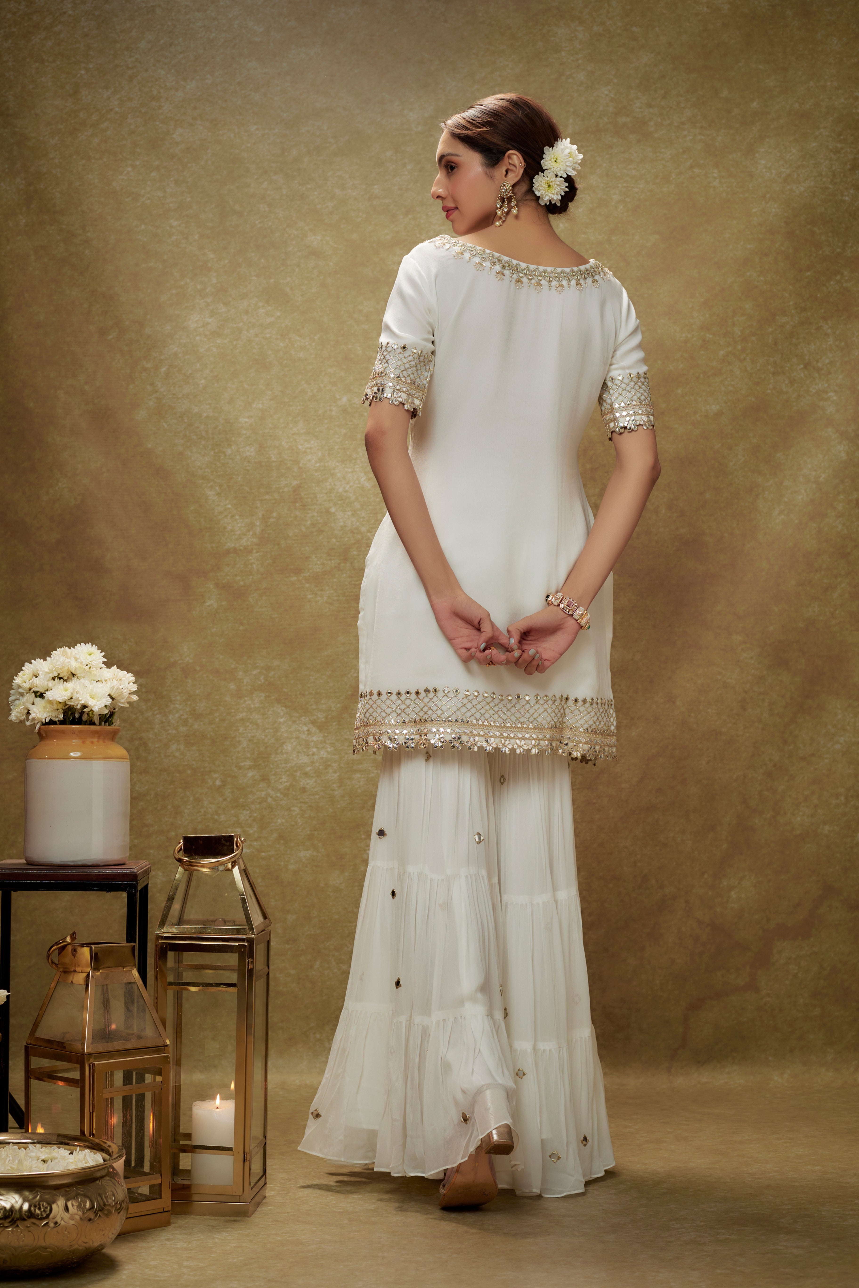 Ivory gota mirror sharara kurta set