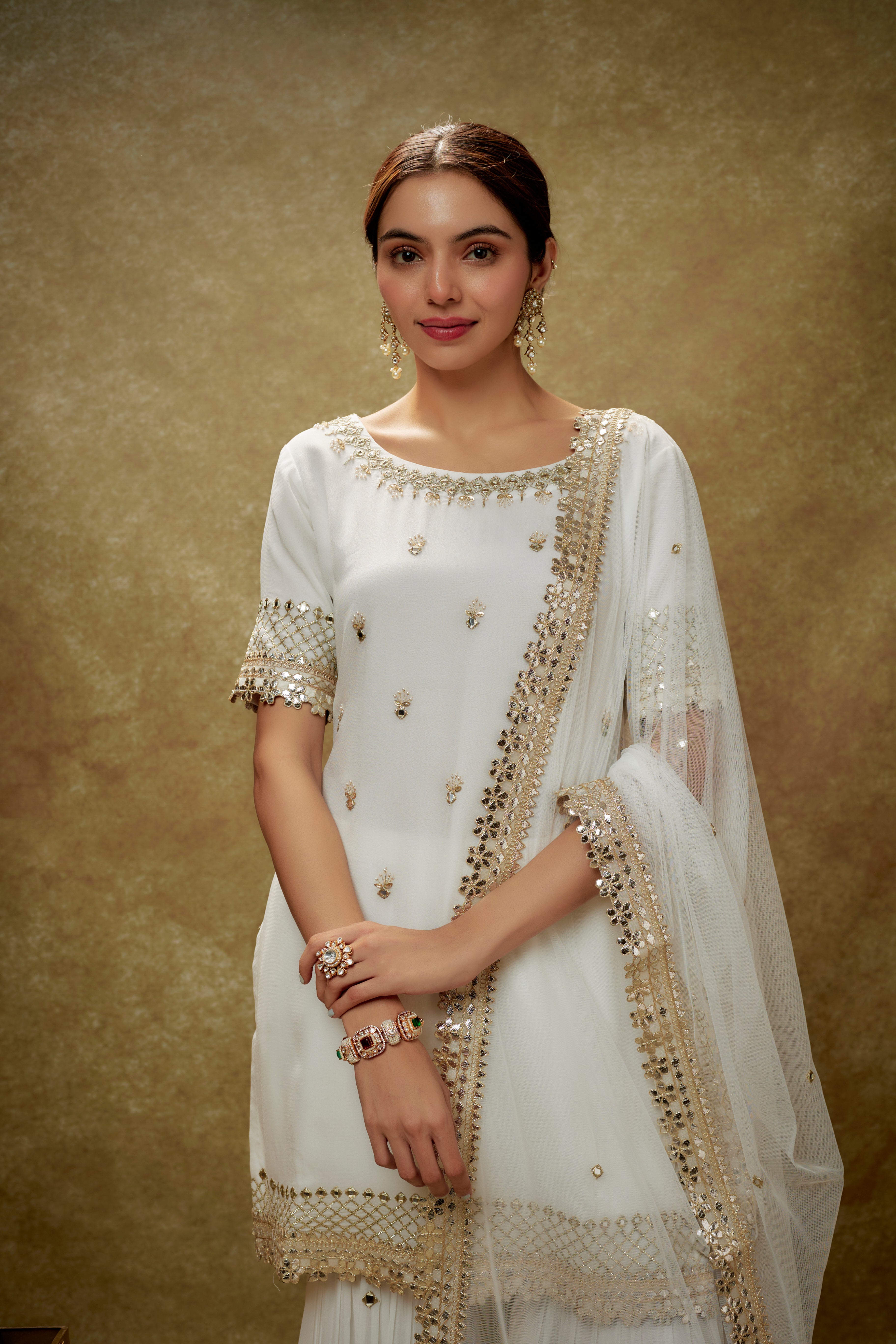 Ivory gota mirror sharara kurta set
