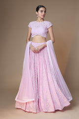 Lilac floral embroidered lehenga blouse set