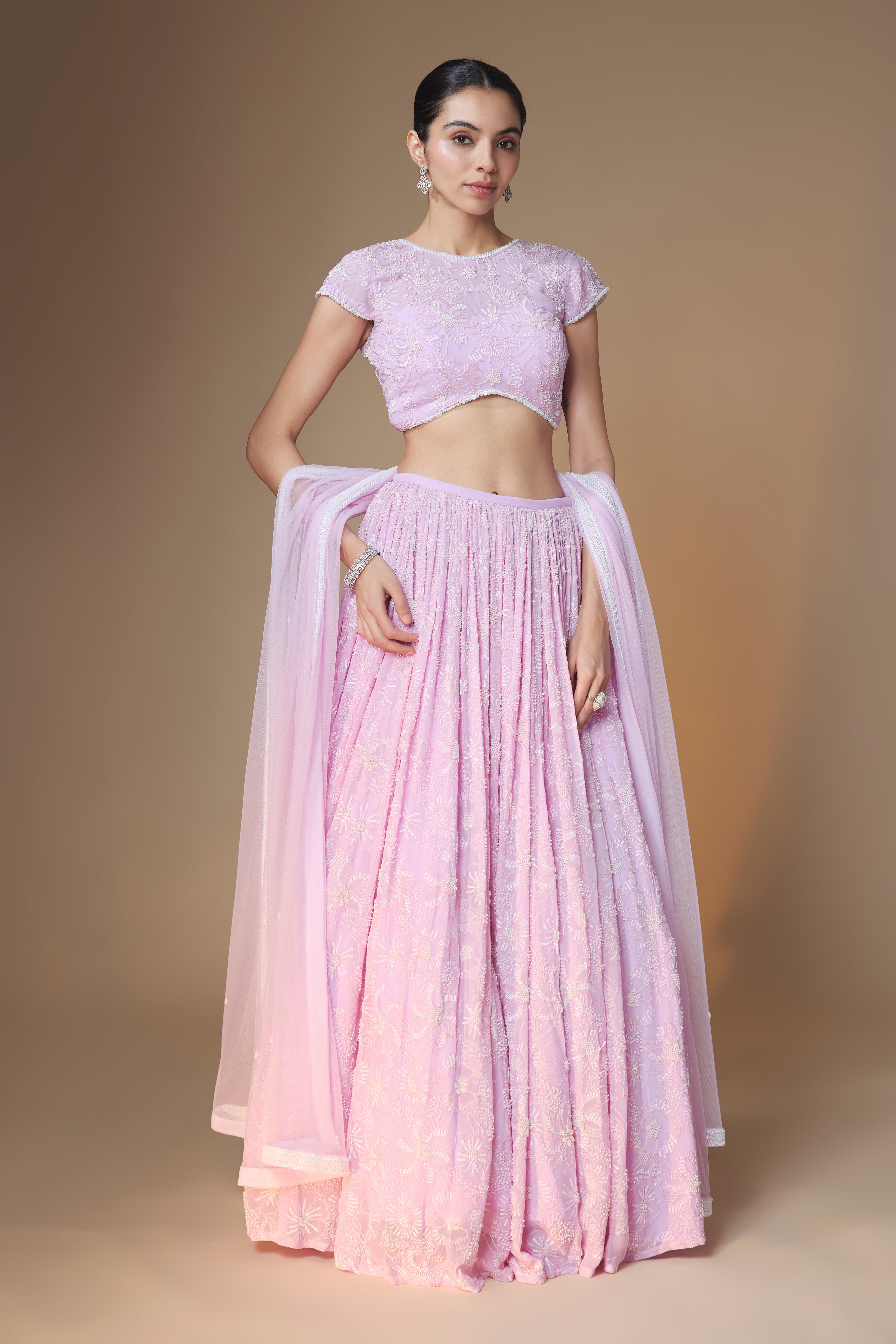 Lilac floral embroidered lehenga blouse set