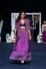 Dark purple Fully embellished Ajrakh lehenga and jacket with bralette