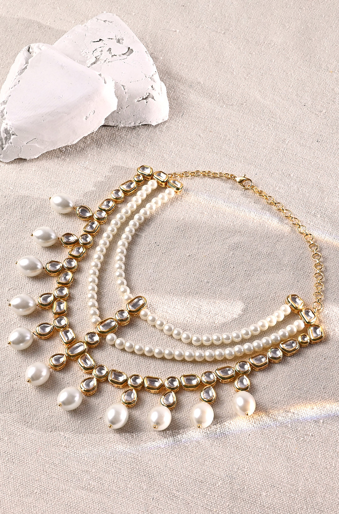 Classic Pearl Necklace With Polki – THE MAHAL