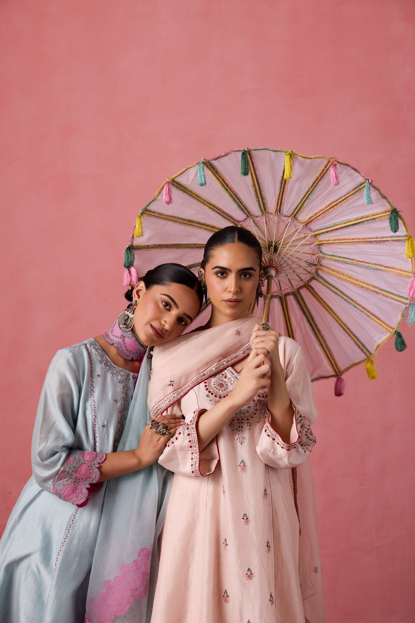 Sky blue chanderi dori work  floral and french knot embroidered kurta paired with pant & organza dupatta