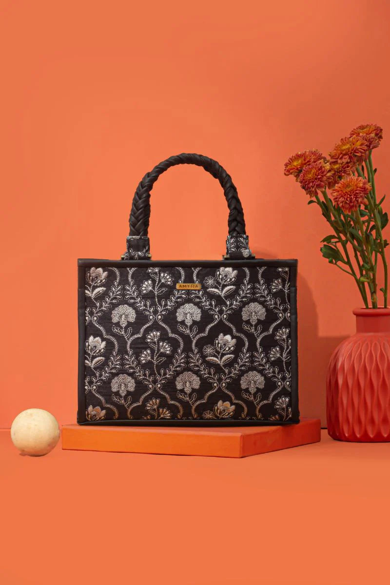 Jharokha Embroidered Handbag - Black