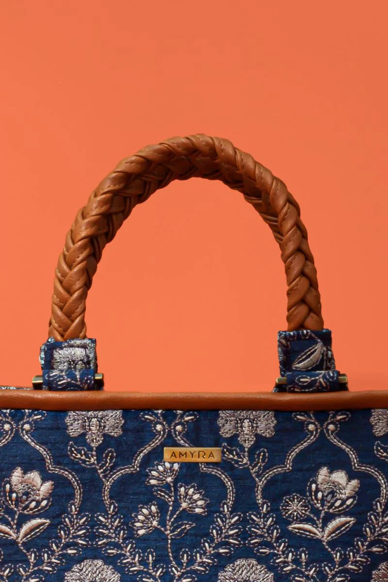 Jharokha Embroidered Handbag - Dark Blue