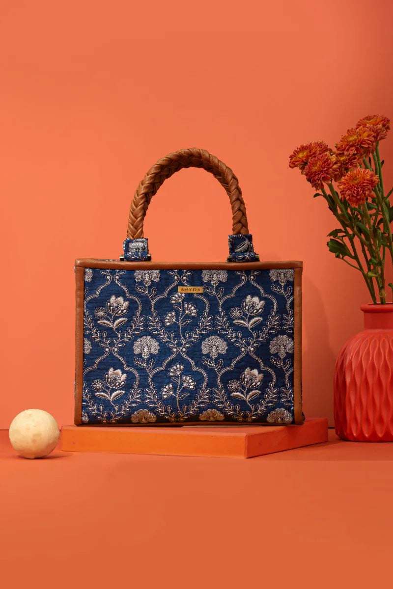 Jharokha Embroidered Handbag - Dark Blue