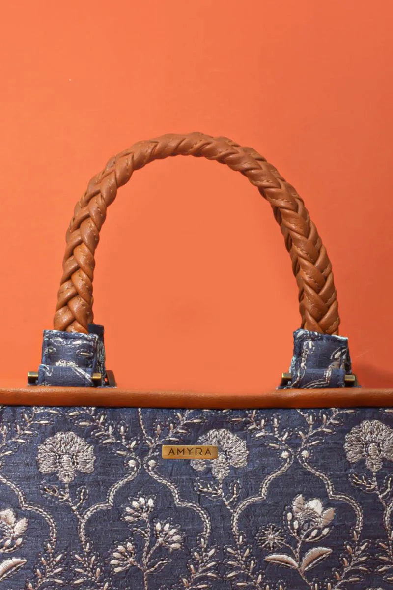 Jharokha Embroidered Handbag - Light Blue