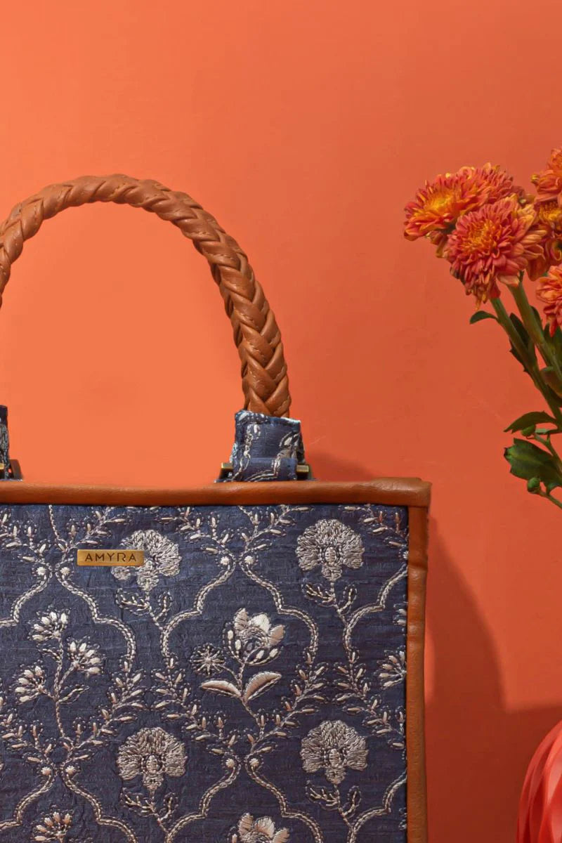 Jharokha Embroidered Handbag - Light Blue