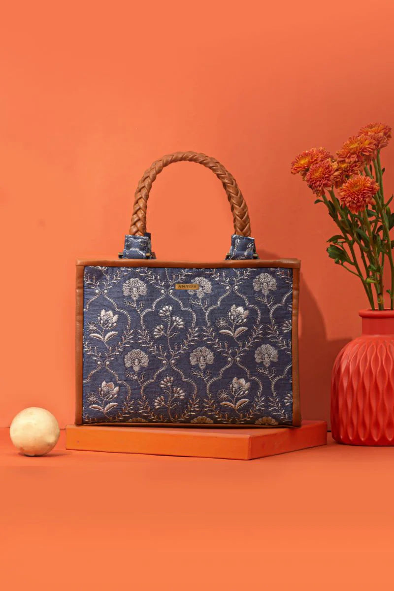 Jharokha Embroidered Handbag - Light Blue