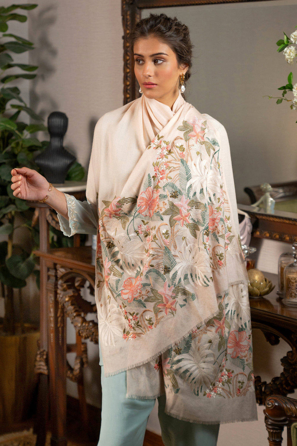 Jungle Dream | Embroidered Wool Silk Stole