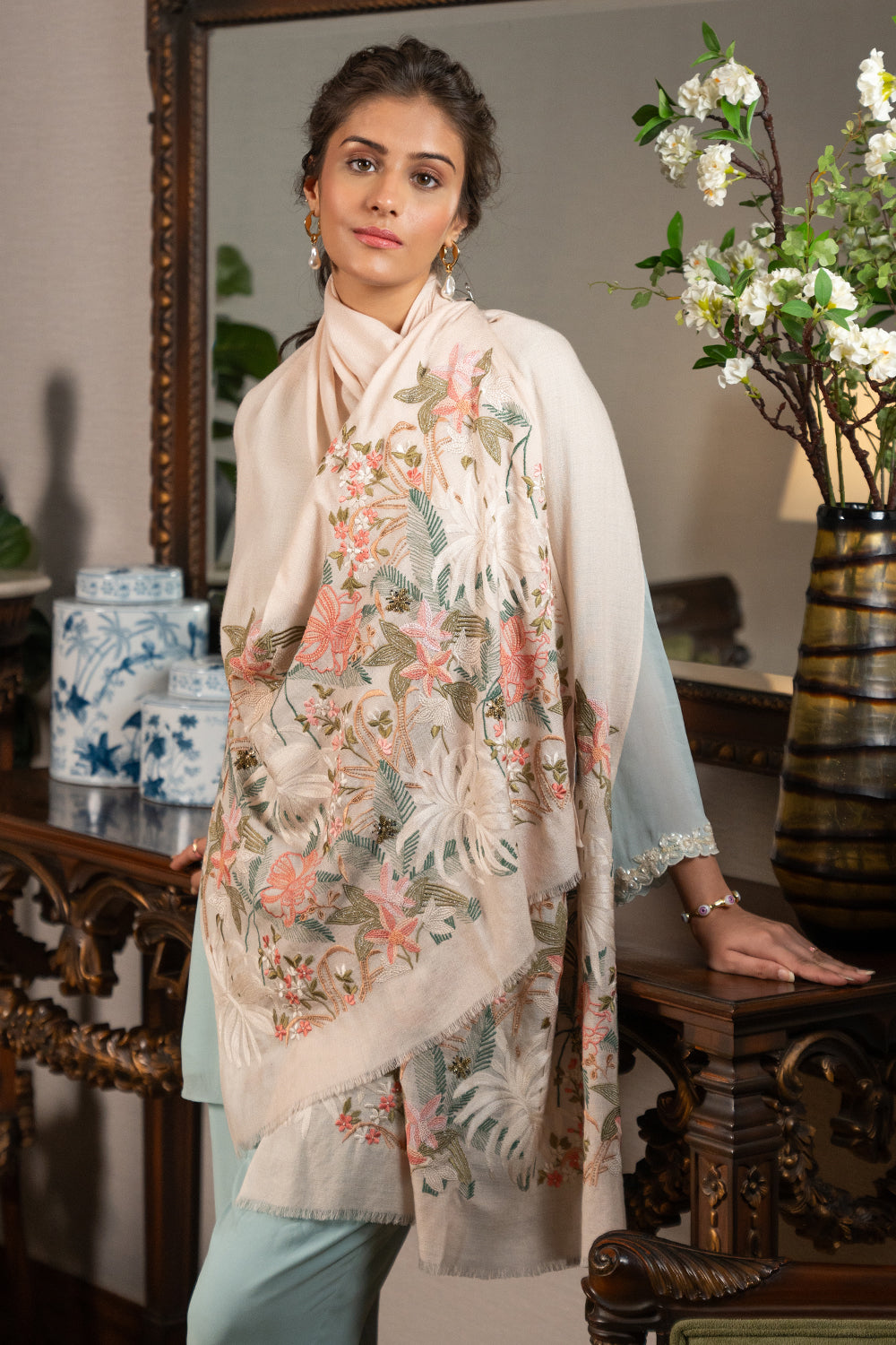 Jungle Dream | Embroidered Wool Silk Stole