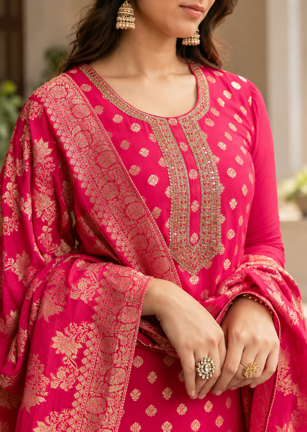 Women Pink Silk Embroidery Kurta Set