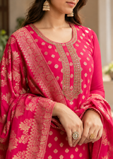 Women Pink Silk Embroidery Kurta Set